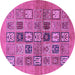 Round Machine Washable Abstract Purple Modern Area Rugs, wshabs638pur