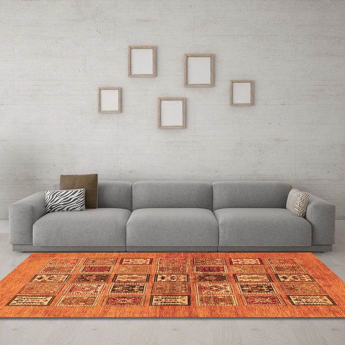 Machine Washable Abstract Orange Modern Area Rugs in a Living Room, wshabs638org