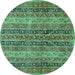 Round Machine Washable Abstract Turquoise Modern Area Rugs, wshabs639turq