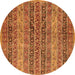 Round Machine Washable Abstract Orange Modern Area Rugs, wshabs639org