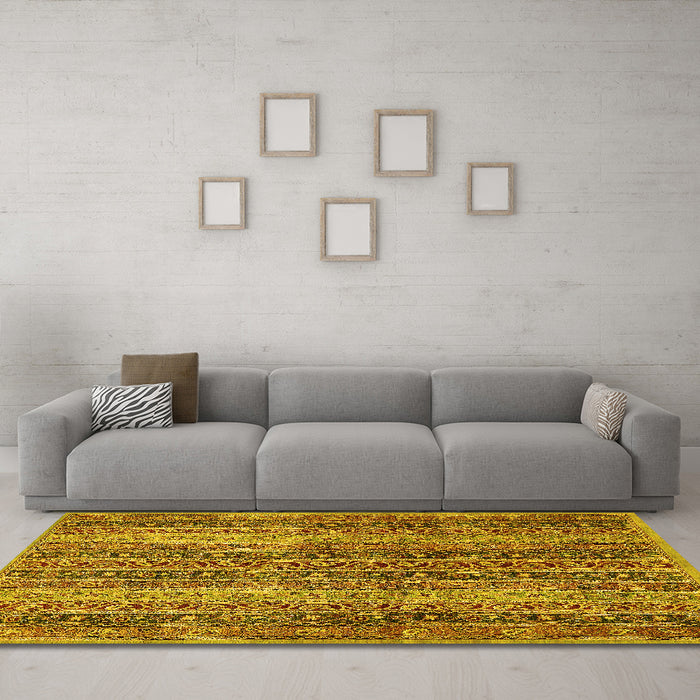 Machine Washable Abstract Yellow Modern Rug in a Living Room, wshabs639yw