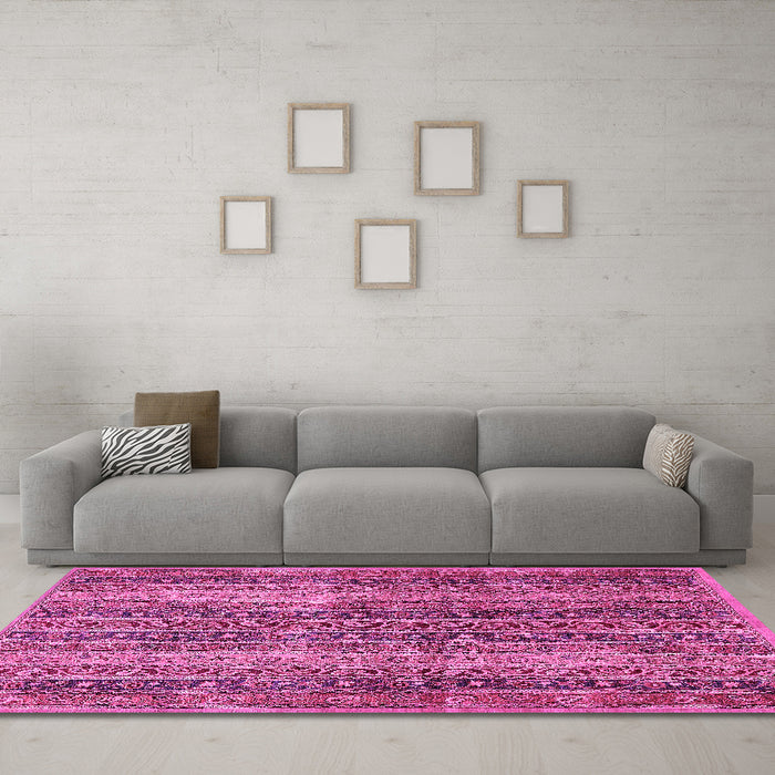 Machine Washable Abstract Pink Modern Rug in a Living Room, wshabs639pnk