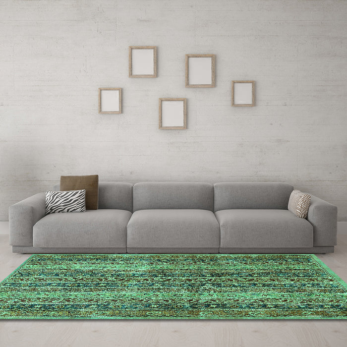 Machine Washable Abstract Turquoise Modern Area Rugs in a Living Room,, wshabs639turq