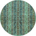 Round Abstract Light Blue Modern Rug, abs639lblu