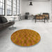 Round Machine Washable Abstract Neon Orange Rug in a Office, wshabs63