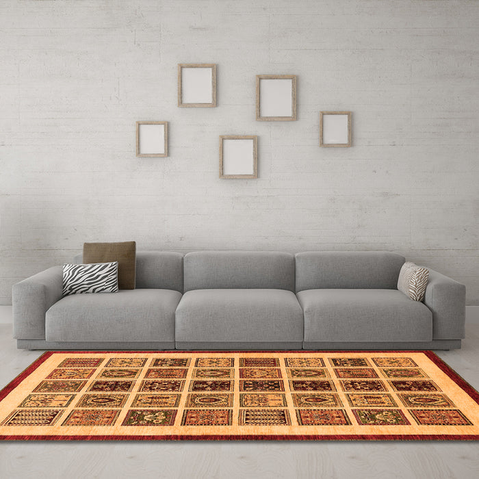 Machine Washable Abstract Orange Modern Area Rugs in a Living Room, wshabs640org