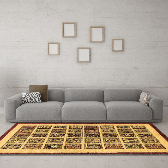 Machine Washable Abstract Brown Modern Rug in a Living Room,, wshabs640brn