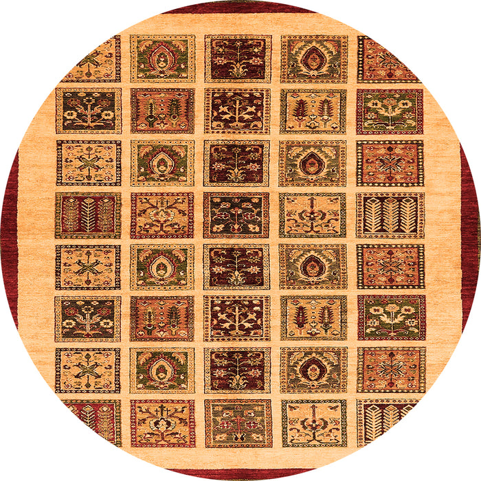 Round Machine Washable Abstract Orange Modern Area Rugs, wshabs640org