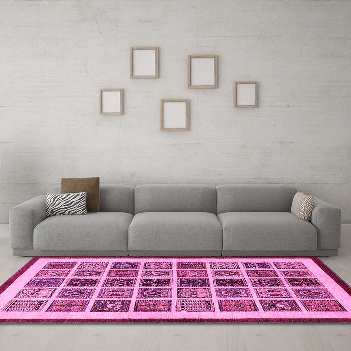 Machine Washable Abstract Pink Modern Rug in a Living Room, wshabs640pnk
