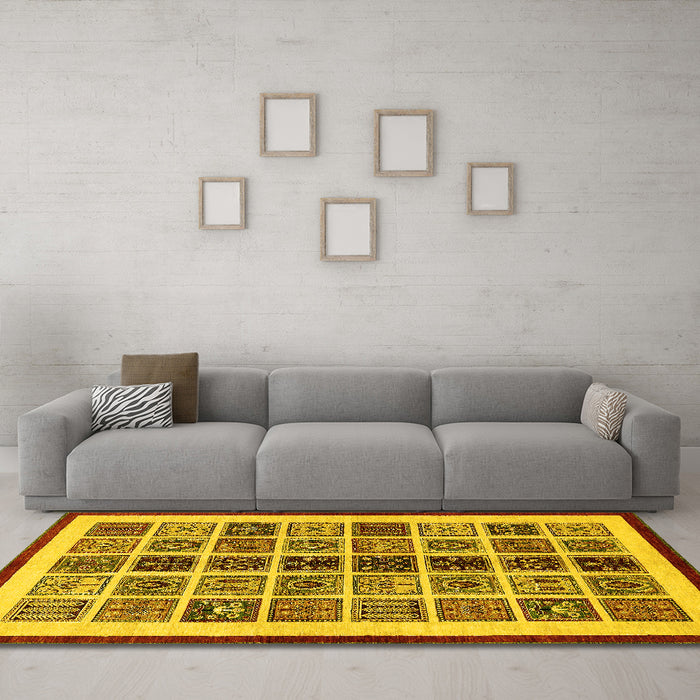 Machine Washable Abstract Yellow Modern Rug in a Living Room, wshabs640yw