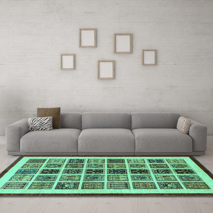 Machine Washable Abstract Turquoise Modern Area Rugs in a Living Room,, wshabs640turq