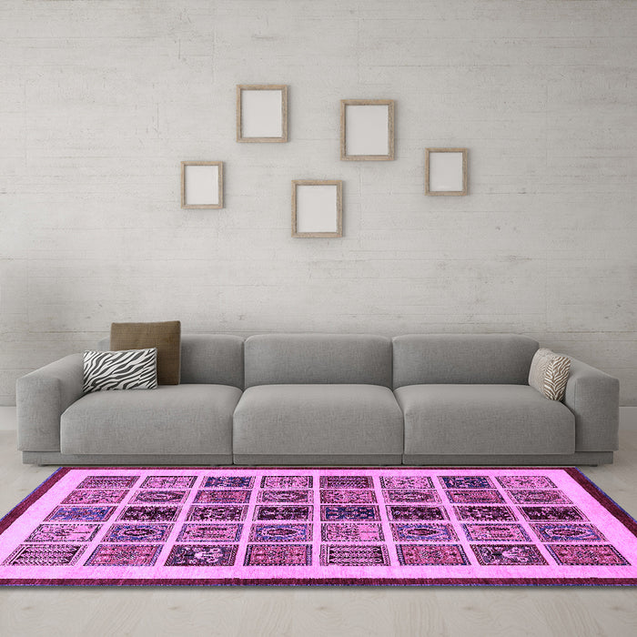 Machine Washable Abstract Purple Modern Area Rugs in a Living Room, wshabs640pur
