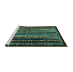Sideview of Machine Washable Abstract Turquoise Modern Area Rugs, wshabs641turq