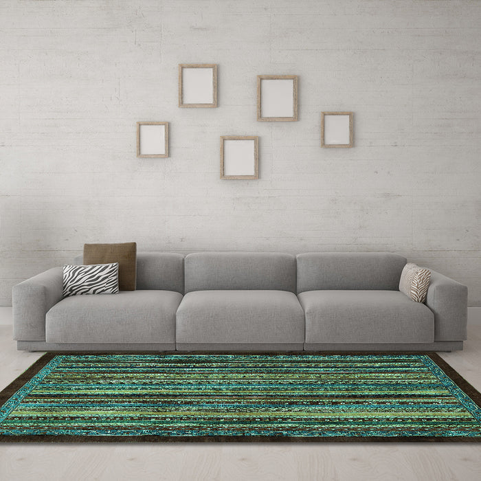 Machine Washable Abstract Turquoise Modern Area Rugs in a Living Room,, wshabs641turq