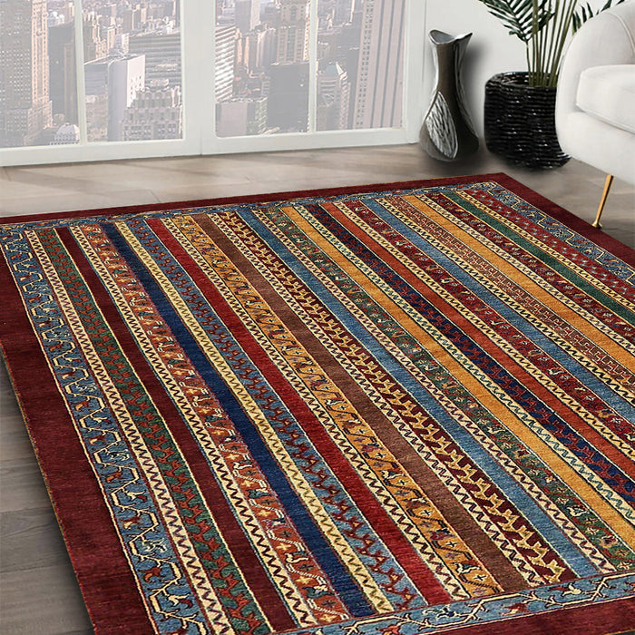 Abstract Dark Almond Brown Modern Rug in Family Room, abs641