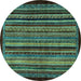 Round Abstract Turquoise Modern Rug, abs641turq