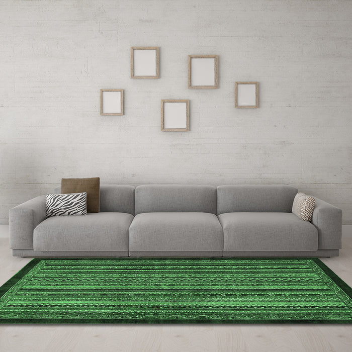Machine Washable Abstract Emerald Green Modern Area Rugs in a Living Room,, wshabs641emgrn