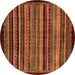 Round Machine Washable Abstract Orange Modern Area Rugs, wshabs641org