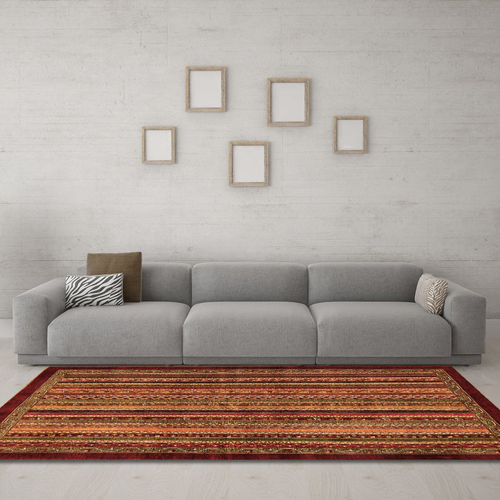 Machine Washable Abstract Orange Modern Area Rugs in a Living Room, wshabs641org