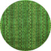 Round Machine Washable Oriental Green Modern Area Rugs, wshabs642grn