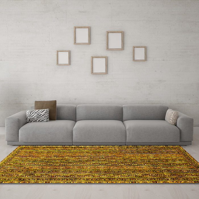 Machine Washable Oriental Yellow Modern Rug in a Living Room, wshabs642yw