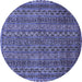 Round Machine Washable Oriental Blue Modern Rug, wshabs642blu