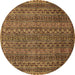 Round Oriental Brown Modern Rug, abs642brn