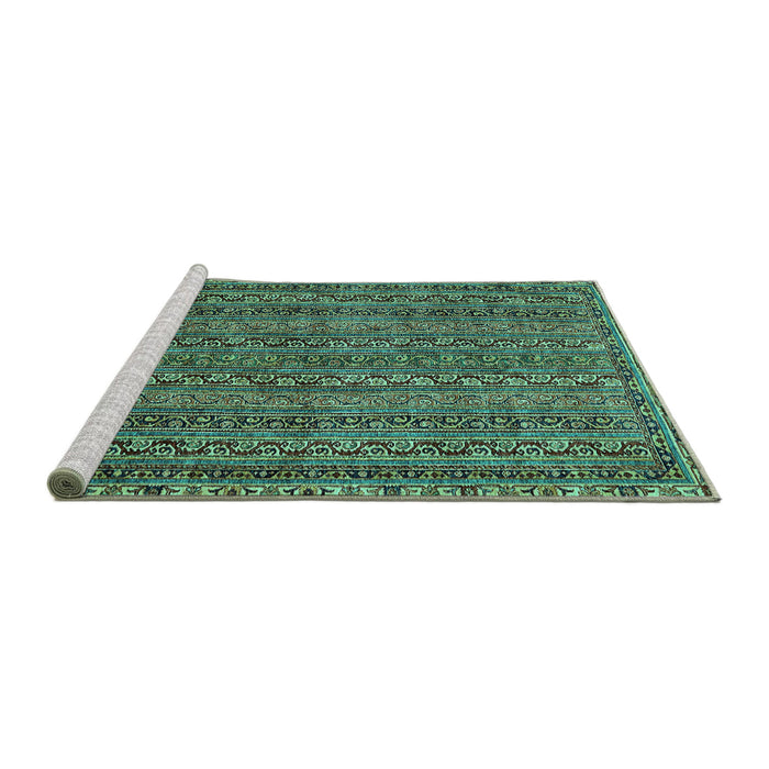 Sideview of Machine Washable Oriental Turquoise Modern Area Rugs, wshabs642turq