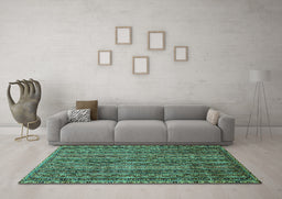 Machine Washable Oriental Turquoise Modern Area Rugs in a Living Room,, wshabs642turq