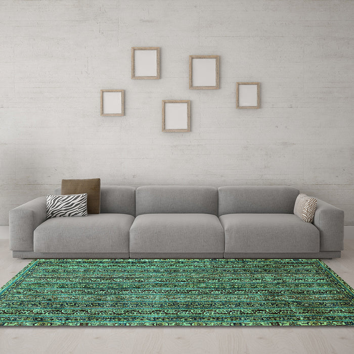 Machine Washable Oriental Turquoise Modern Area Rugs in a Living Room,, wshabs642turq