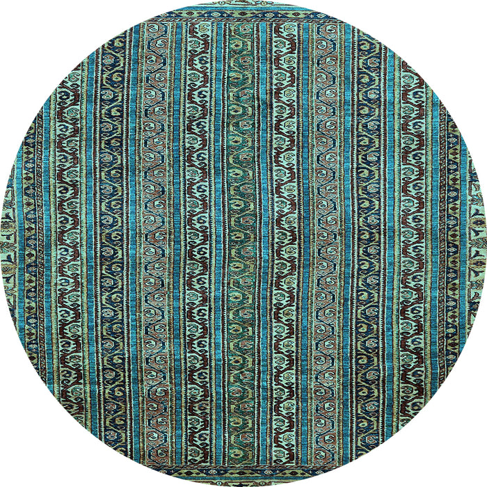 Round Machine Washable Oriental Light Blue Modern Rug, wshabs642lblu