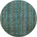 Round Machine Washable Oriental Light Blue Modern Rug, wshabs642lblu