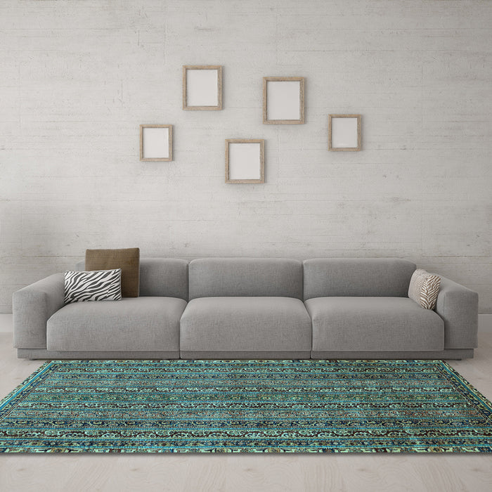 Machine Washable Oriental Light Blue Modern Rug in a Living Room, wshabs642lblu