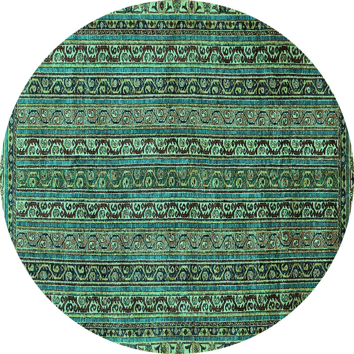 Round Machine Washable Oriental Turquoise Modern Area Rugs, wshabs642turq