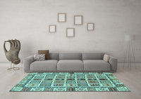 Machine Washable Oriental Light Blue Modern Rug, wshabs643lblu