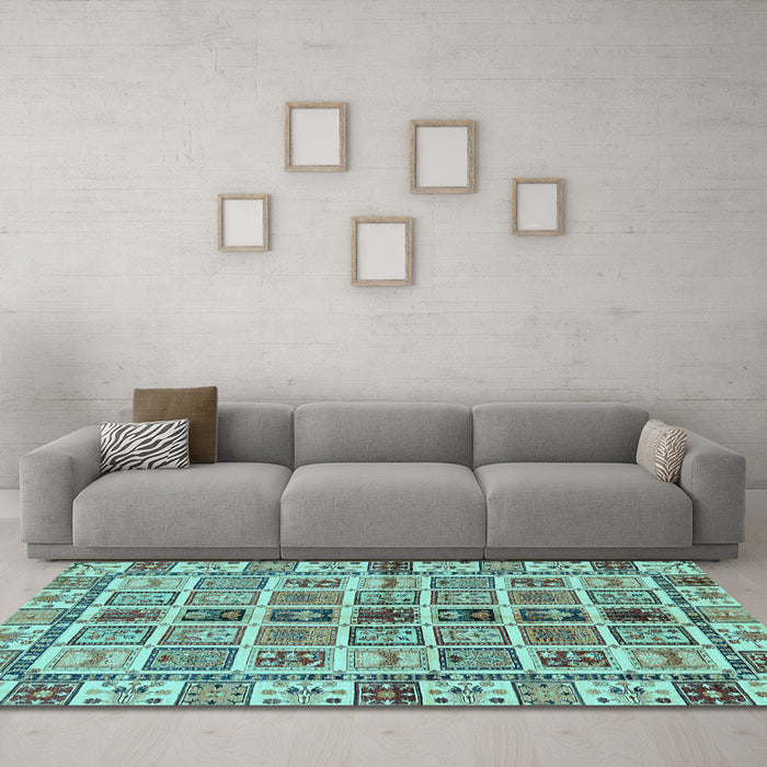 Machine Washable Oriental Light Blue Modern Rug in a Living Room, wshabs643lblu