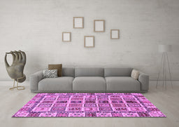 Machine Washable Oriental Purple Modern Area Rugs in a Living Room, wshabs643pur