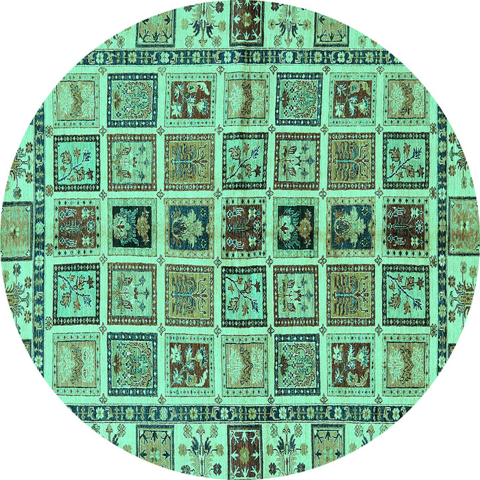 Round Machine Washable Oriental Turquoise Modern Area Rugs, wshabs643turq