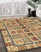 Abstract Chrome Gold Yellow Oriental Rug in Family Room, abs643