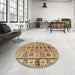 Round Machine Washable Abstract Chrome Gold Yellow Rug in a Office, wshabs643
