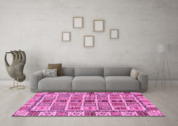 Machine Washable Oriental Pink Modern Rug in a Living Room, wshabs643pnk