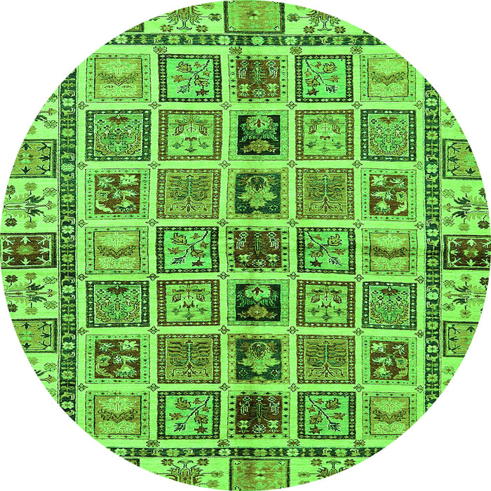Round Machine Washable Oriental Green Modern Area Rugs, wshabs643grn
