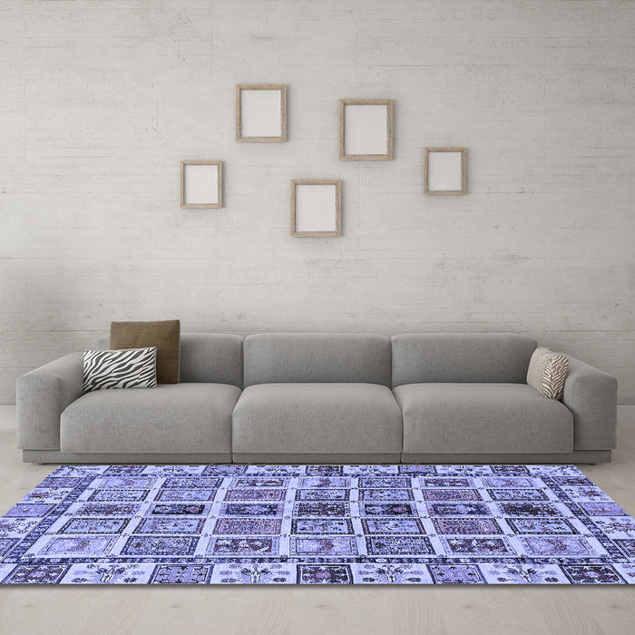 Machine Washable Oriental Blue Modern Rug in a Living Room, wshabs643blu