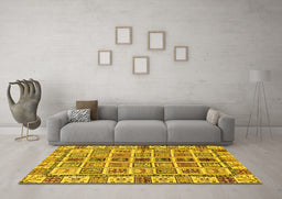Machine Washable Oriental Yellow Modern Rug in a Living Room, wshabs643yw