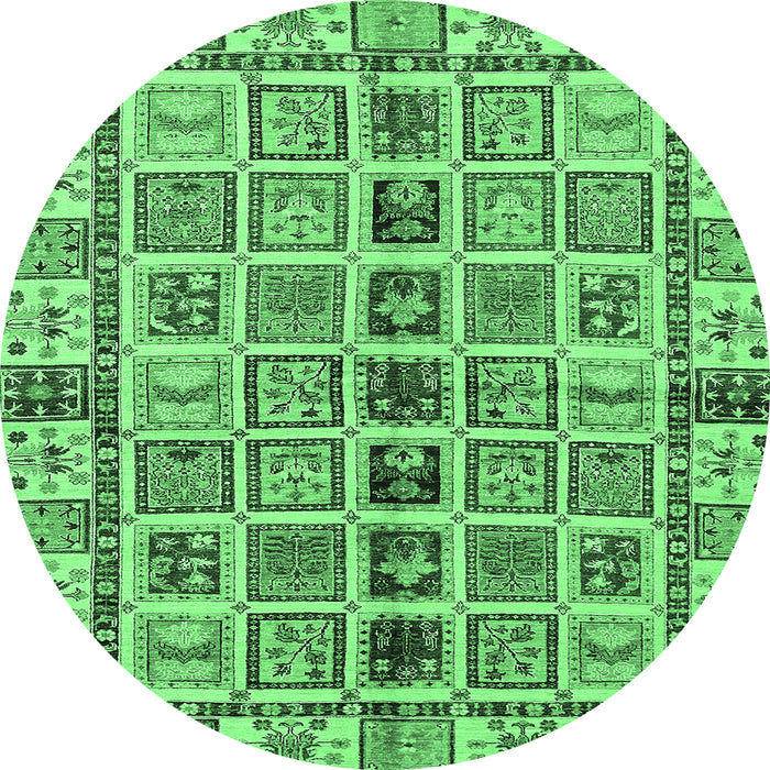 Round Machine Washable Oriental Emerald Green Modern Area Rugs, wshabs643emgrn