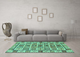 Machine Washable Oriental Turquoise Modern Area Rugs in a Living Room,, wshabs643turq