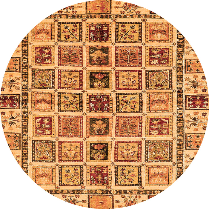 Round Machine Washable Oriental Orange Modern Area Rugs, wshabs643org