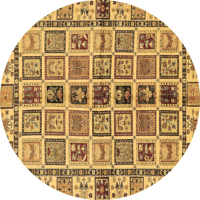 Round Machine Washable Oriental Brown Modern Rug, wshabs643brn