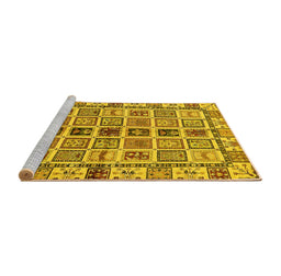 Sideview of Machine Washable Oriental Yellow Modern Rug, wshabs643yw