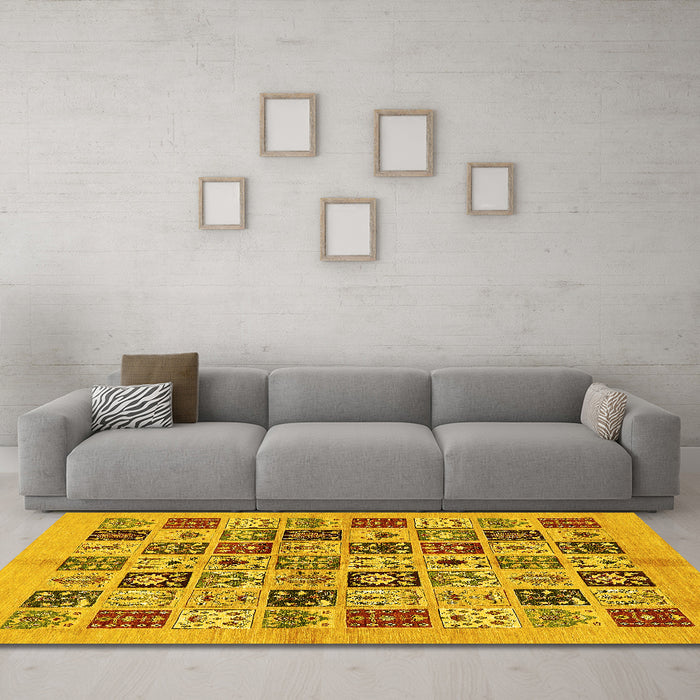 Machine Washable Oriental Yellow Modern Rug in a Living Room, wshabs644yw